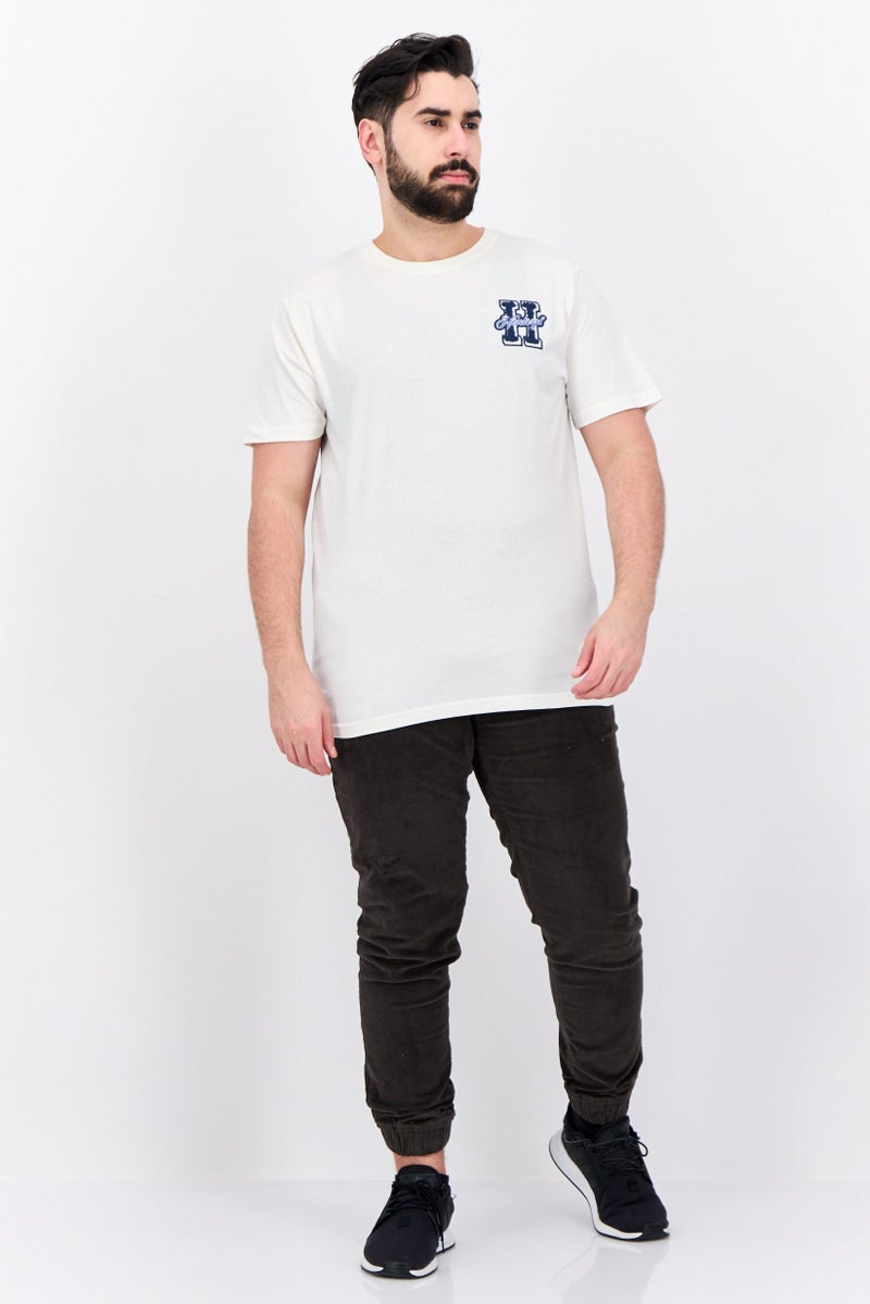 Henleys Men Crew Neck Short Sleeves Brand Logo T-Shirt, Off White - Image 4